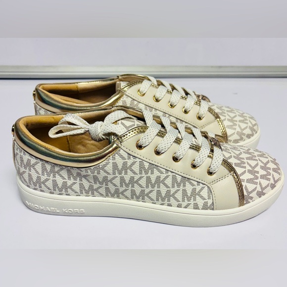 Michael Kors Jem Ralley Logo Sneakers | Vanilla/Pale Gold | Size 5 - Picture 1 of 6
